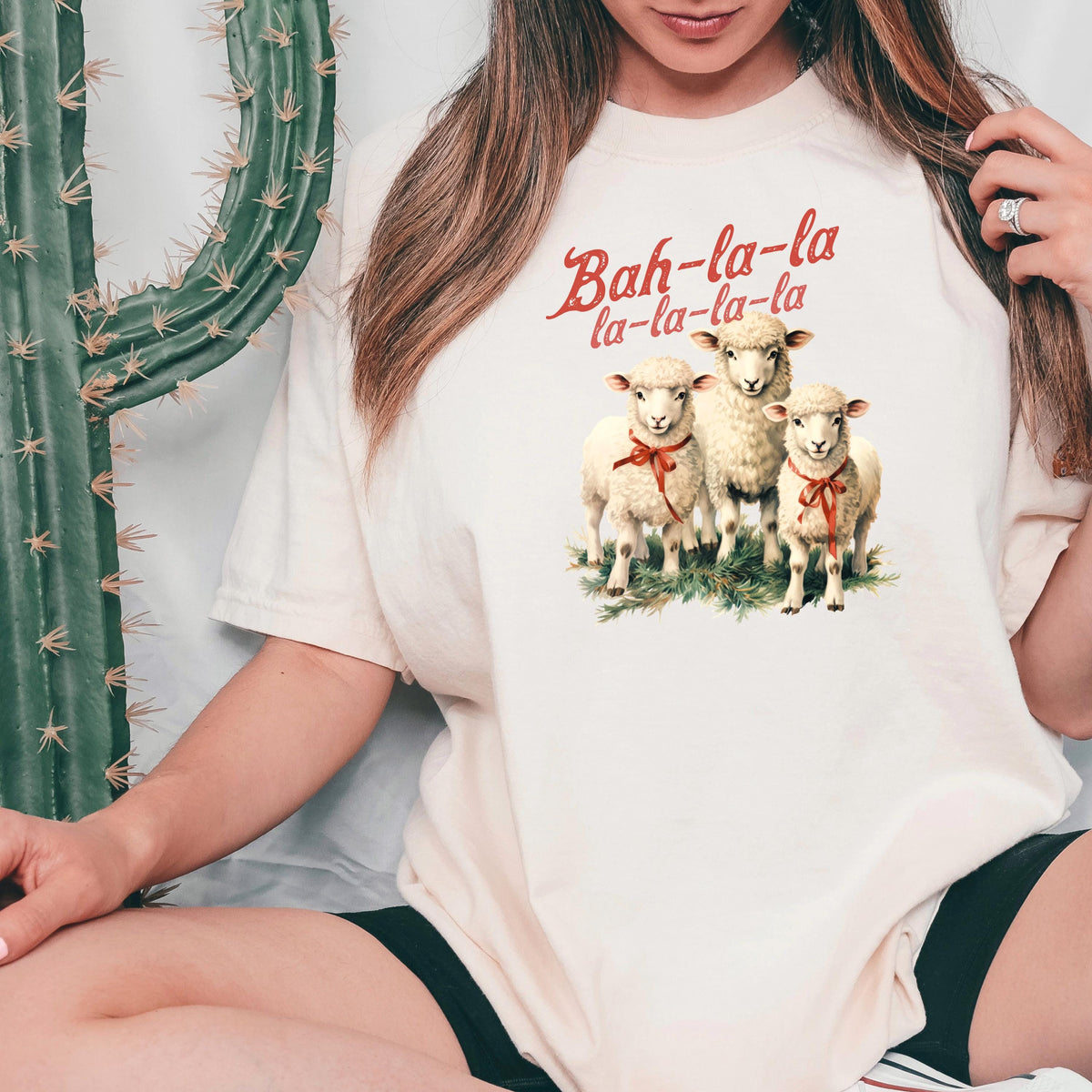 Bah La La Christmas T-shirt Comfort Colors Sheep Holiday Graphic Tee Cozy Vintage-Inspired Festive Shirt Animal Lover Gift