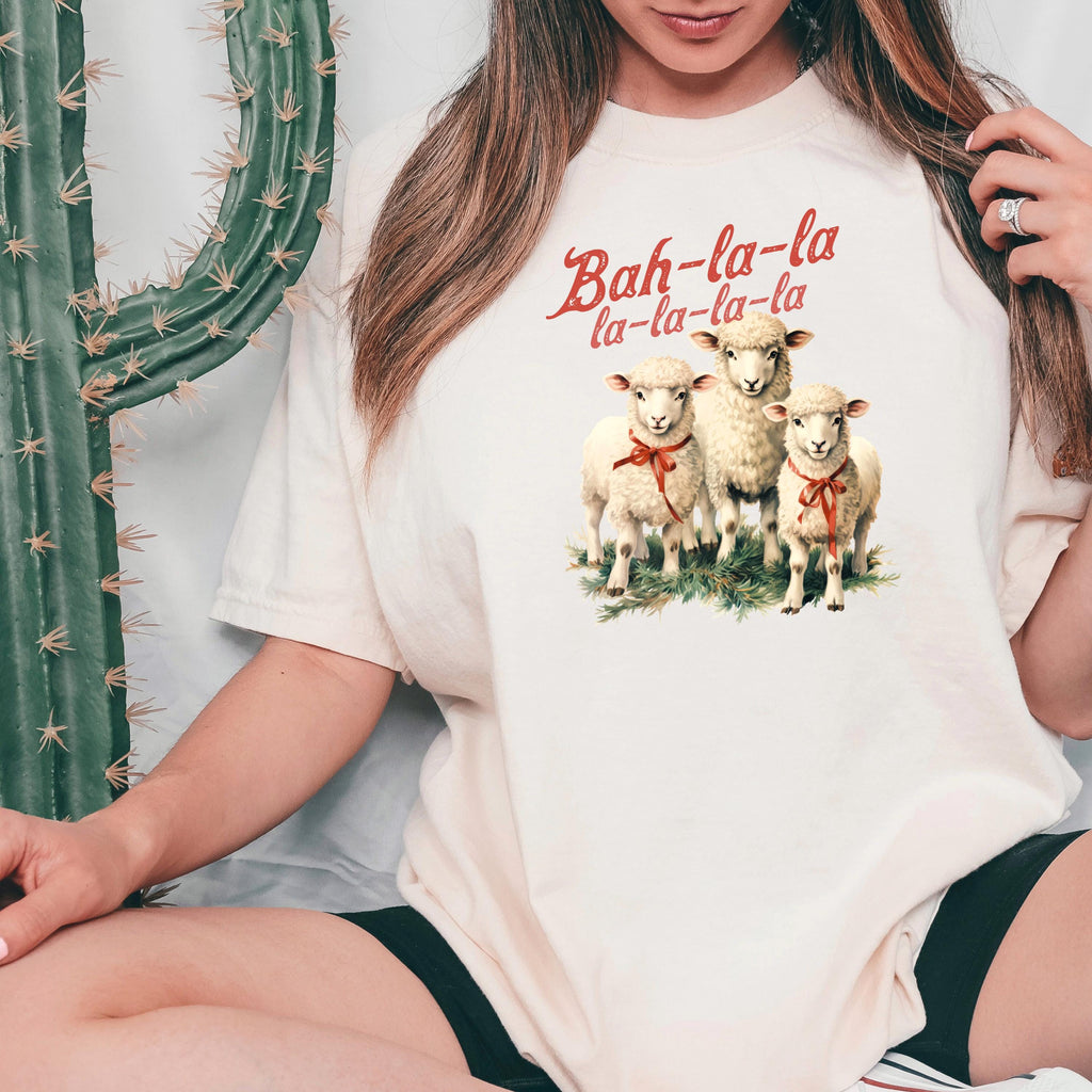 Bah La La Christmas T-shirt Comfort Colors Sheep Holiday Graphic Tee Cozy Vintage-Inspired Festive Shirt Animal Lover Gift