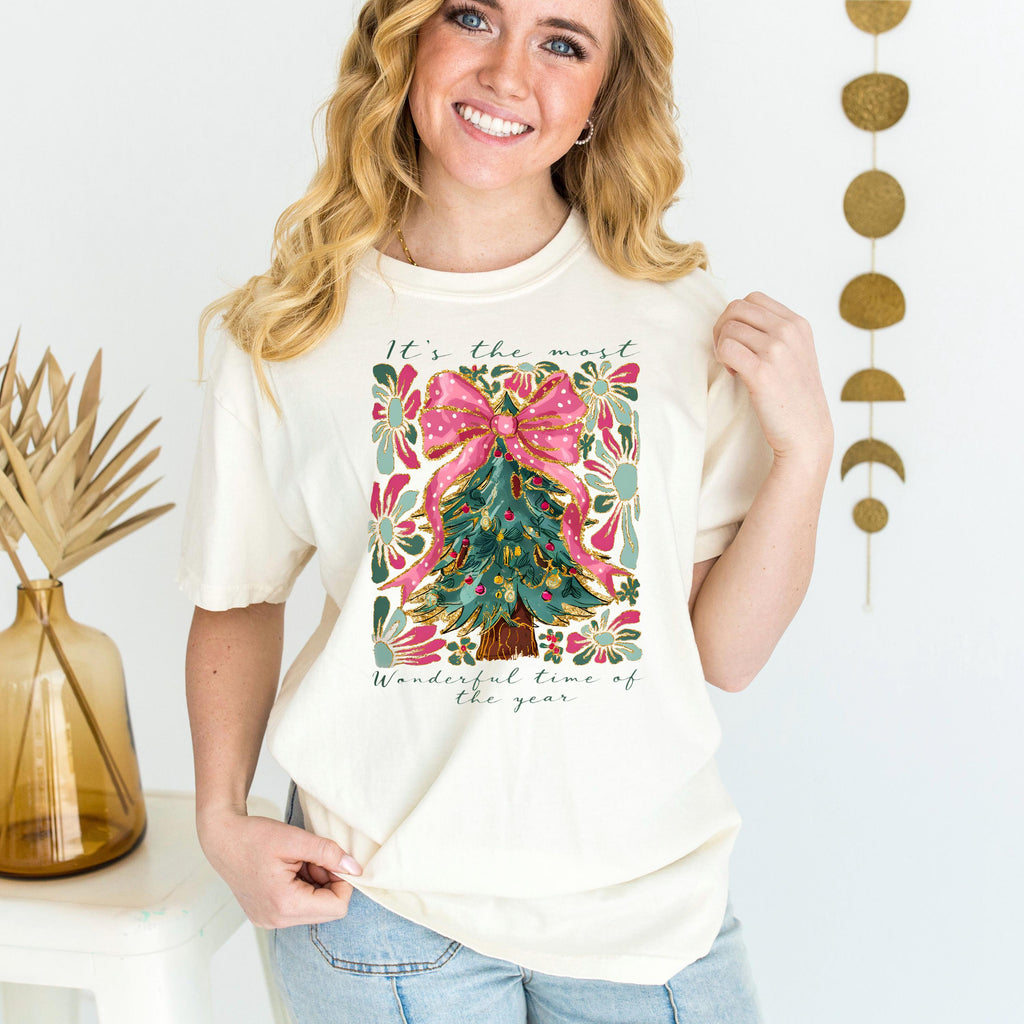 Most Wonderful Time of Year T-Shirt Comfort Colors Christmas Tree Graphic Holiday Pajama Top Cozy Gift