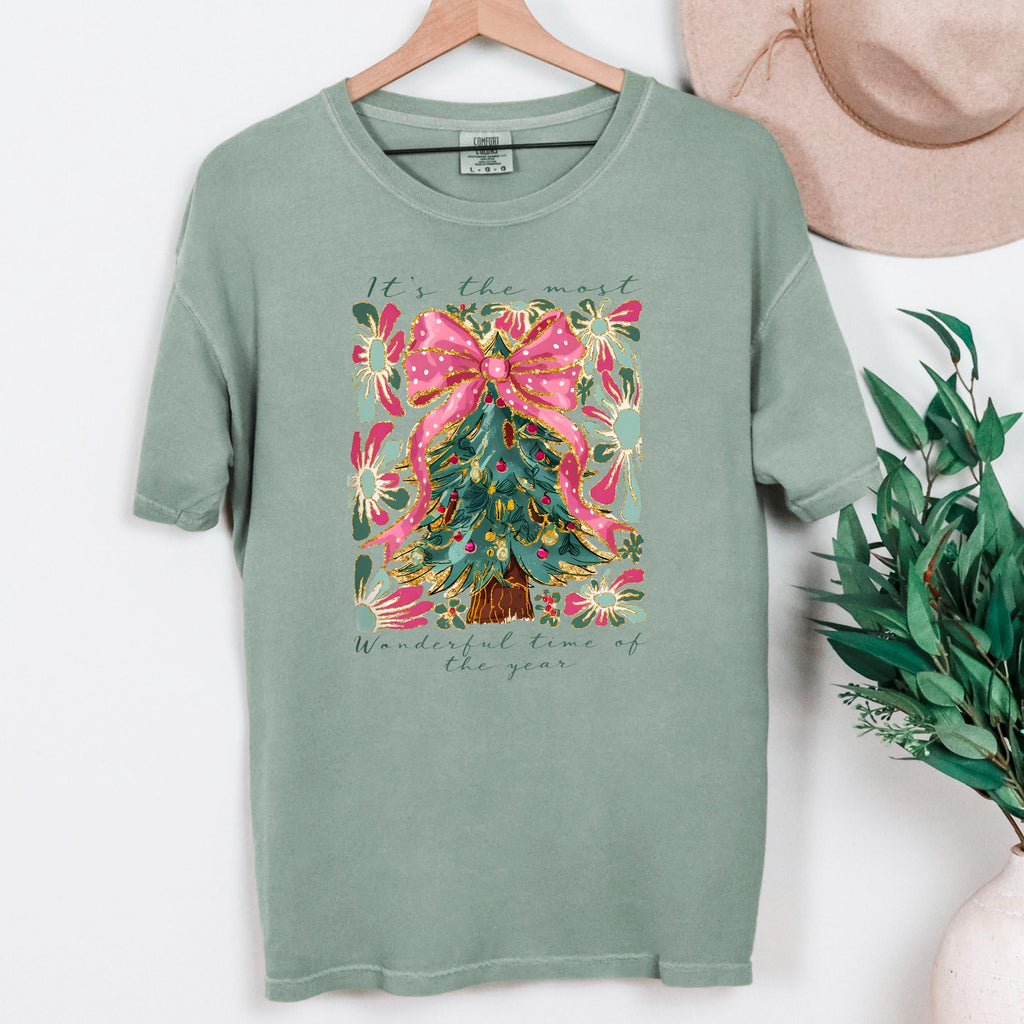 Most Wonderful Time of Year T-Shirt Comfort Colors Christmas Tree Graphic Holiday Pajama Top Cozy Gift