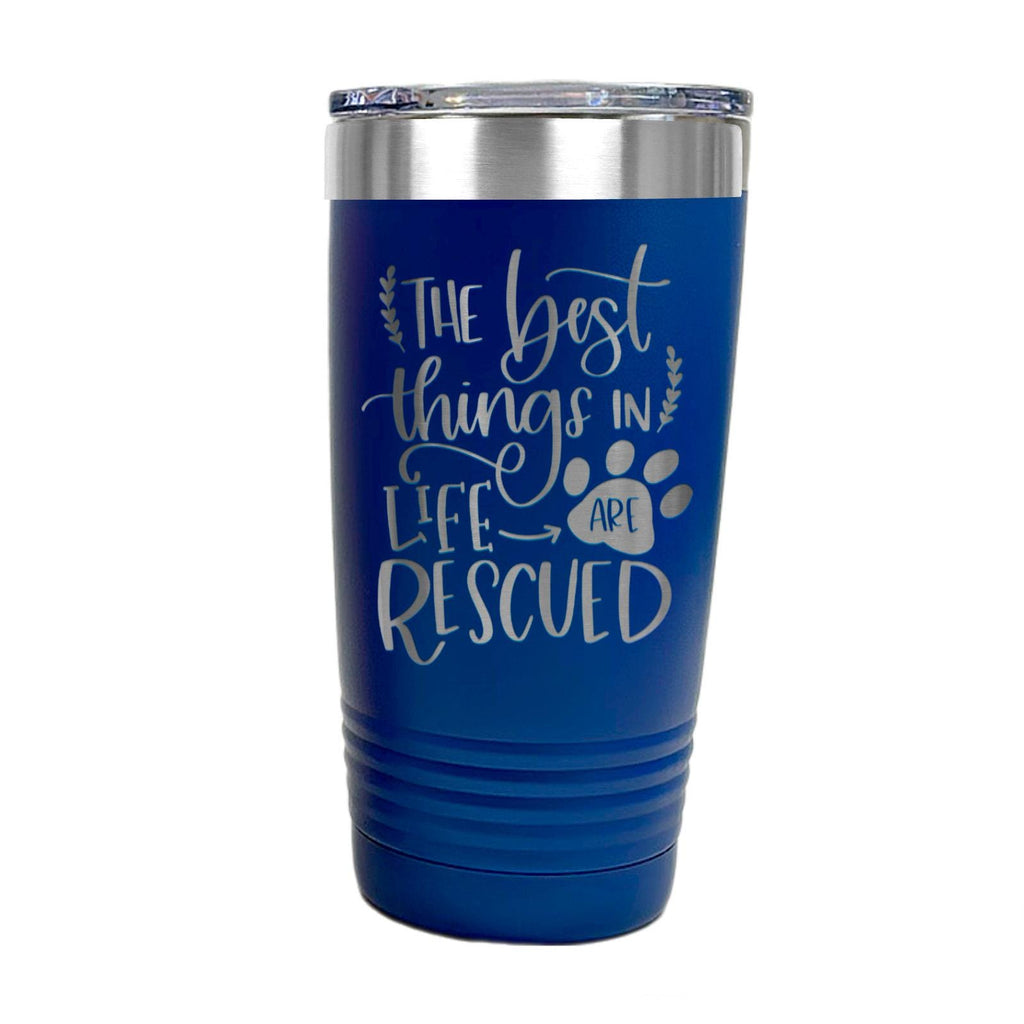Dog Rescue Tumbler 20 oz Insulated Travel Mug, Pet Lover Gift, White Stainless Steel, Keeps Hot and Cold Drinks, Paw Print Design