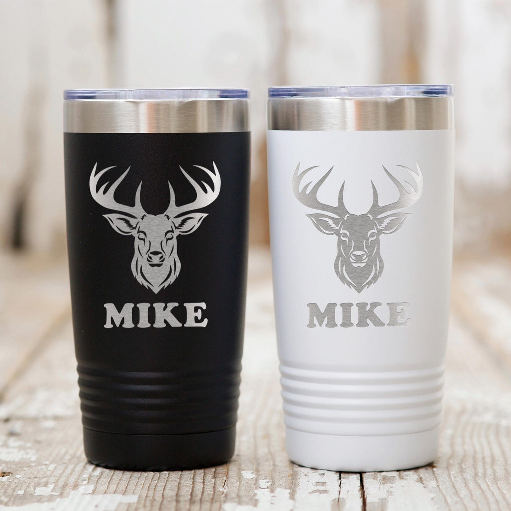 Personalized Deer Hunting Tumbler with Custom Name, Insulated Travel Mug for Outdoor Enthusiasts, Keeps Beverages Hot or Cold