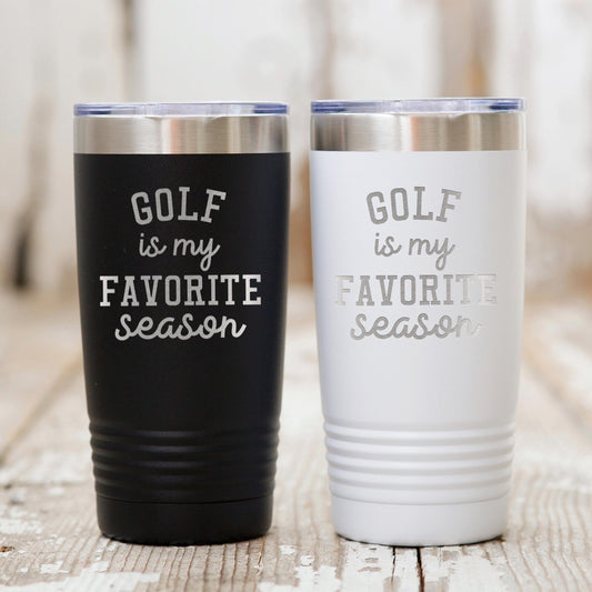 Golf Tumbler 20 oz Travel Mug for Golf Enthusiasts, "Golf is My Favorite Season" Gift, Vibrant Colors, Golf Accessories