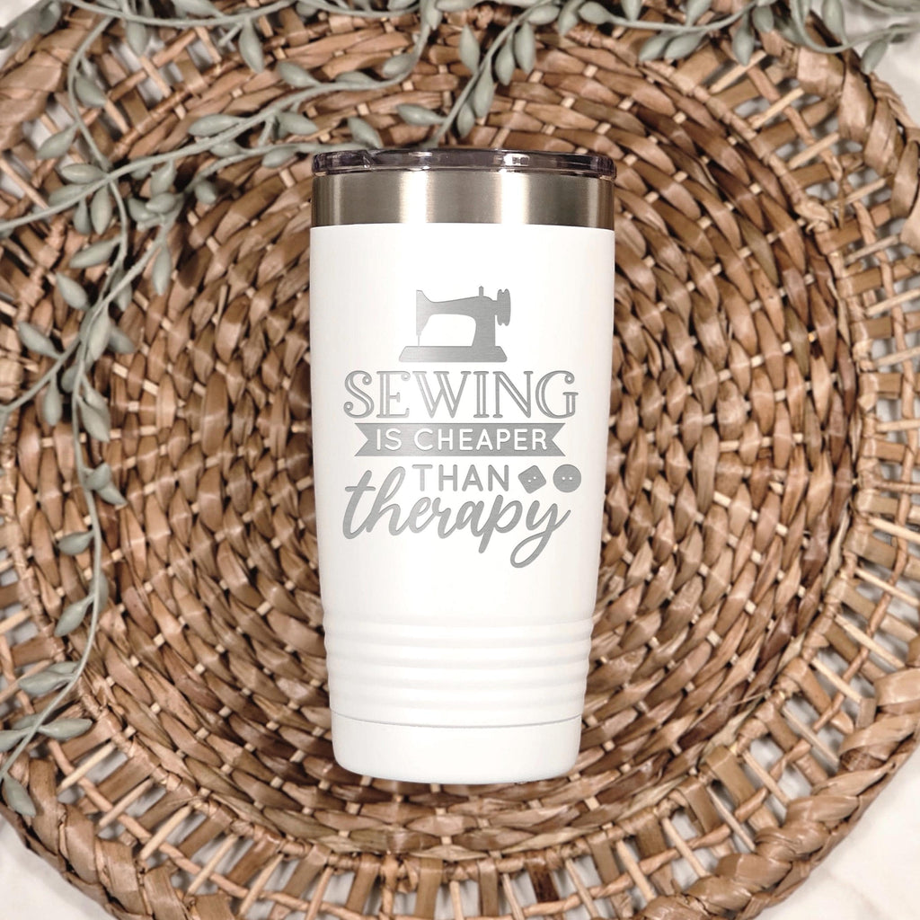 Personalized Sewing Tumbler 20 oz stainless steel insulated drinkware for crafters, hot or cold beverage travel mug, gift for sewists