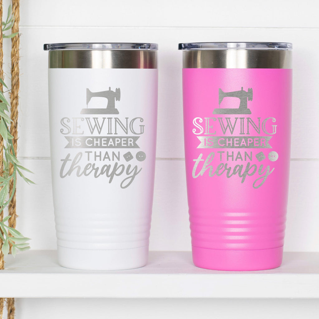 Personalized Sewing Tumbler 20 oz stainless steel insulated drinkware for crafters, hot or cold beverage travel mug, gift for sewists