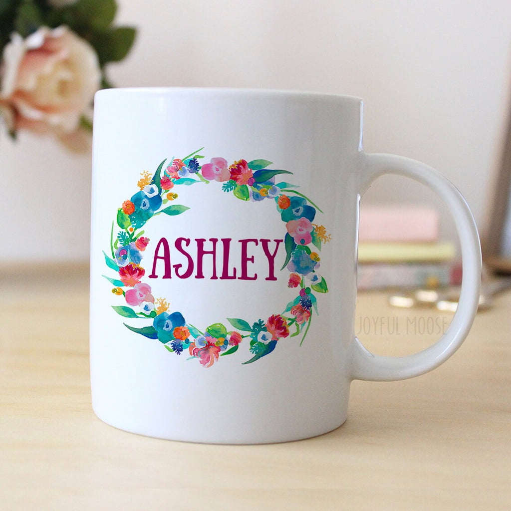 Floral Watercolor Mug - Personalized Gift for Bridesmaids