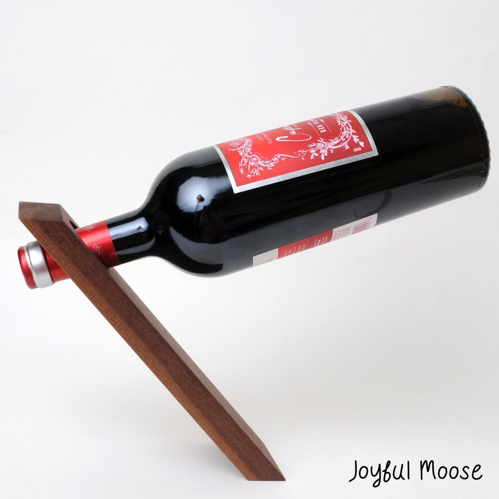 Wood Wine Bottle Balancer - Wine Bottle Hostess Gift - Gravity Defying Wine Bottle Holder