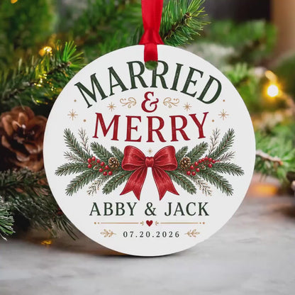 Personalized Married Ornament, First Christmas 2.75" Names & Date