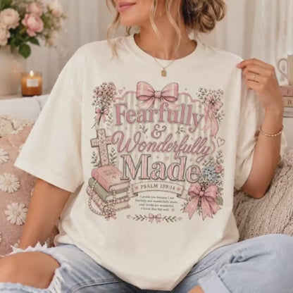 Fearfully and Wonderfully Made Shirt, Psalm 139:14 Pink Coquettes