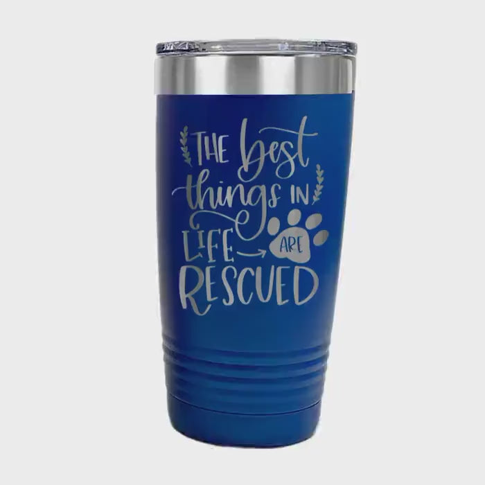 Dog Rescue Tumbler 20 oz Insulated Travel Mug, Pet Lover Gift, White Stainless Steel, Keeps Hot and Cold Drinks, Paw Print Design