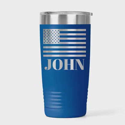 Personalized Flag Tumbler - Patriotic Water Bottle with Custom Name, Insulated Stainless Steel