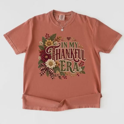 Thankful Era Shirt, Women's Fall Floral Tee, Grateful Autumn Gift.