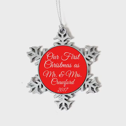 Personalized Wedding Ornament, Our First Christmas Snow 2.75x3.25