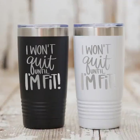 Workout Fitness Tumbler 20 oz engraved stainless steel insulated black tumbler with motivational quote for gym, sports, and active lifestyle