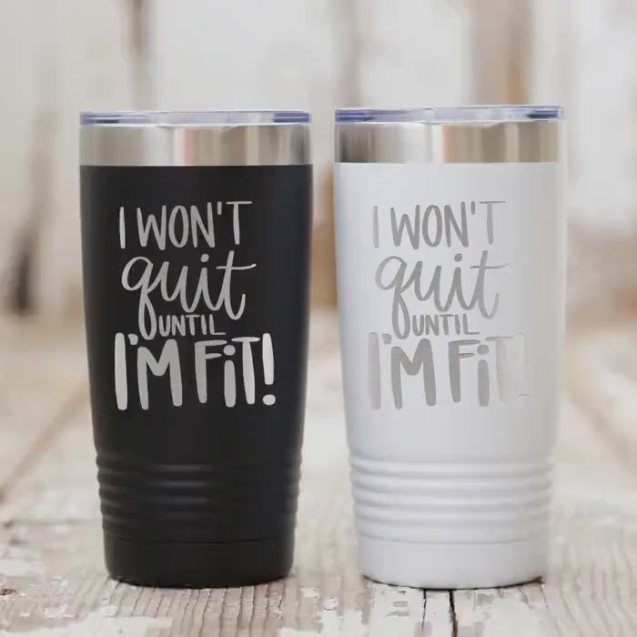 Workout Fitness Tumbler 20 oz engraved stainless steel insulated black tumbler with motivational quote for gym, sports, and active lifestyle