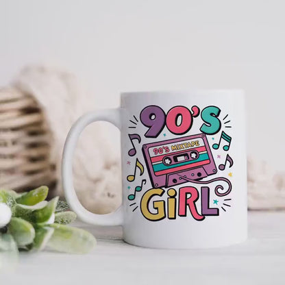90s Girl Coffee Mug – Retro Cassette Tape Design | Microwave Safe Ceramic Cup
