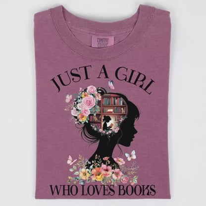 Book Lover Shirt, Floral Bookish Tee, Comfort Colors Washed Blue Unisex L