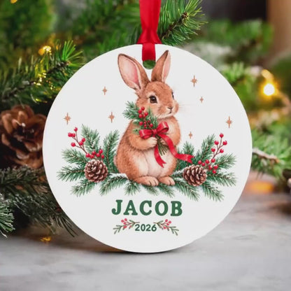 Baby First Christmas Ornament, Personalized Bunny Name 2026 Gift!