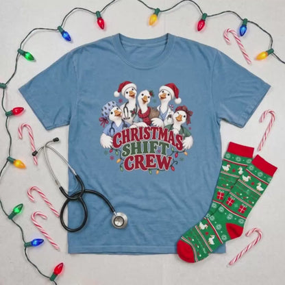 Nurse Christmas Shirt, Comfort Colors Shift Crew Geese In Scrubs.