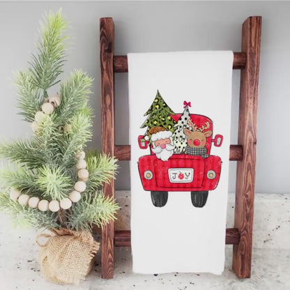 Christmas Flour Sack Towel, Santa Kitchen Tea Towel 27x27 Cotton.