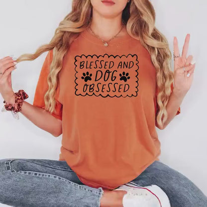 Dog Lover T-Shirt - Blessed & Dog Obsessed Comfort Colors Tee With Paw Prints