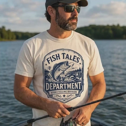 funny fishing shirt, Fish Tales Department Vintage Bass Back-Print Tee