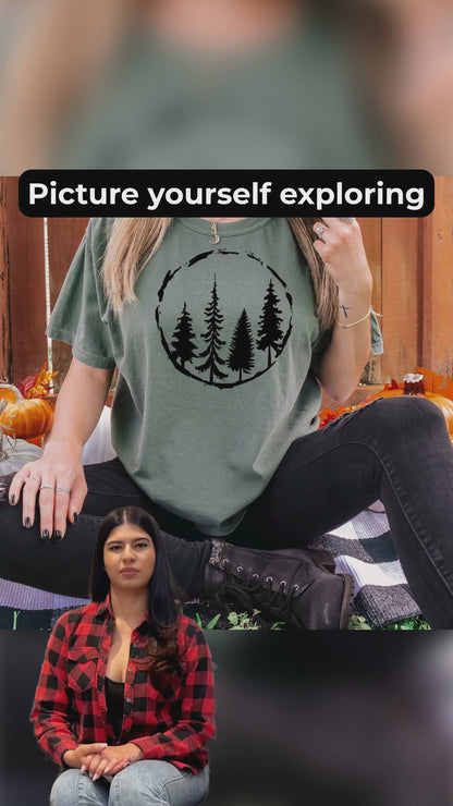 Forest Tree Graphic Tee for Nature Lovers – Soft Vintage Washed Comfort Colors Outdoor Shirt with Minimalist Pine Tree Design
