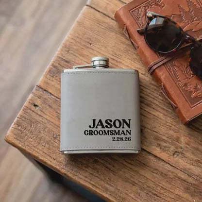 Leather Flask - Custom Engraved Stainless Steel Flask With Durable Leather Sleeve