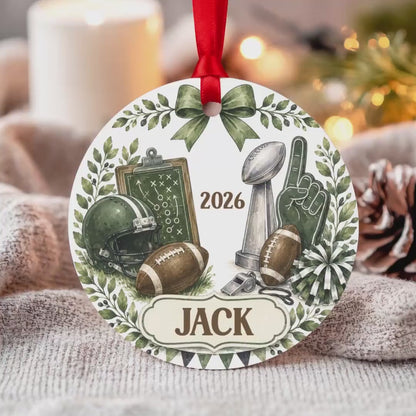 Personalized Football Ornament, 2.75" Aluminum, Custom Name 2026.
