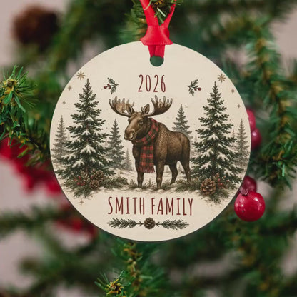 personalized moose ornament, Family 2026 Aluminum Plaid Scarf Gift