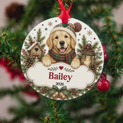 Personalized Golden Retriever Ornament, Custom Name, 2.75in Alum.