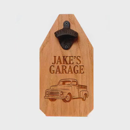 Personalized Garage Sign - Rustic Wood Truck Decor with Bottle Opener, Custom Gift