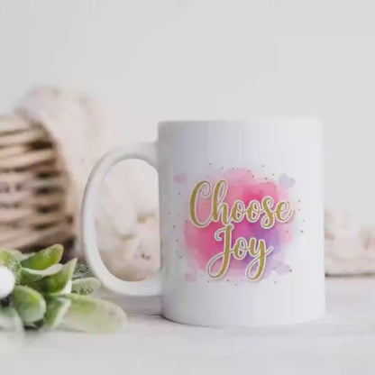 Choose Joy Mug - Inspirational Coffee Cup | Pink Watercolor Ceramic Mug