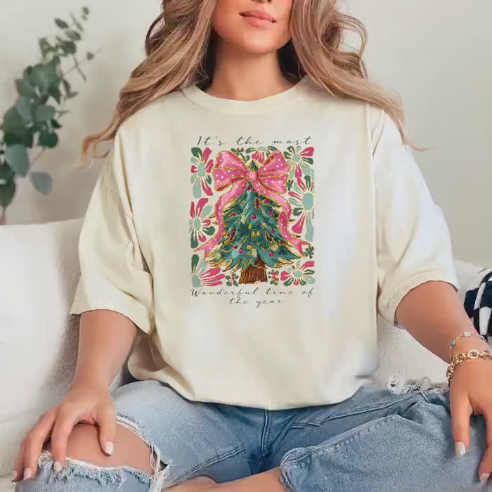 Most Wonderful Time of Year T-Shirt Comfort Colors Christmas Tree Graphic Holiday Pajama Top Cozy Gift