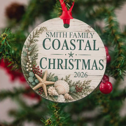 Personalized Coastal Ornament, Family Beach Keepsake, 2.75" Names