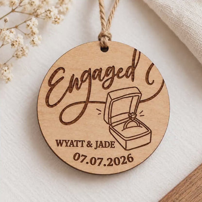 Personalized Engagement Ornament Laser-Engraved Wood 3.5" Couples