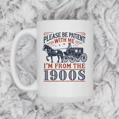 1900s Humor Mug – Vintage Ceramic Cup With Horse Carriage Design