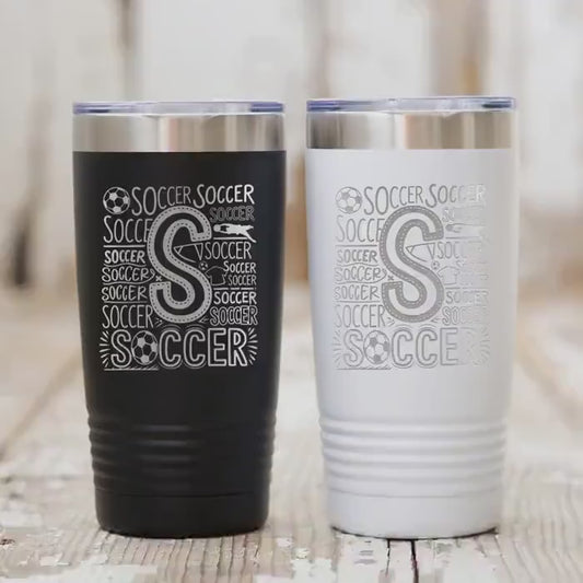 Soccer Tumbler 20 oz with Insulation, Sports Gift for Soccer Enthusiasts, Athletes, Soccer Mom Gift, Team Gift Idea, Soccer Accessories