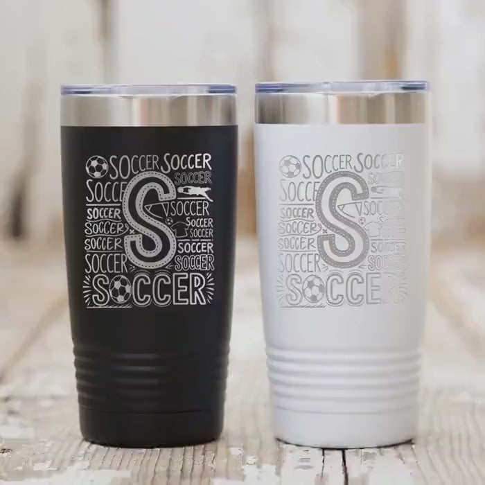 Soccer Tumbler 20 oz with Insulation, Sports Gift for Soccer Enthusiasts, Athletes, Soccer Mom Gift, Team Gift Idea, Soccer Accessories