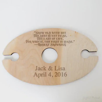 Personalized Wood Wine Holder - Engraved Couple Names Rustic Wine Carrier