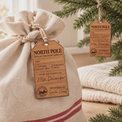 personalized santa sack tag, North Pole Wood Gift Tag 2.25x4 Mini