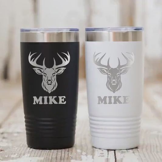 Personalized Deer Hunting Tumbler with Custom Name, Insulated Travel Mug for Outdoor Enthusiasts, Keeps Beverages Hot or Cold