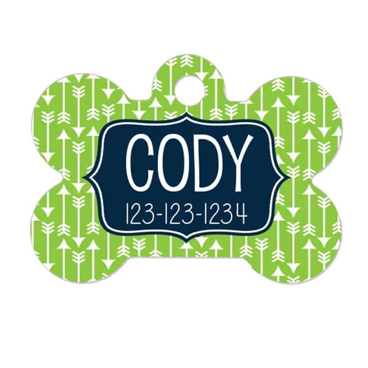 Arrow Dog Name Tag - Lime Green Navy Blue