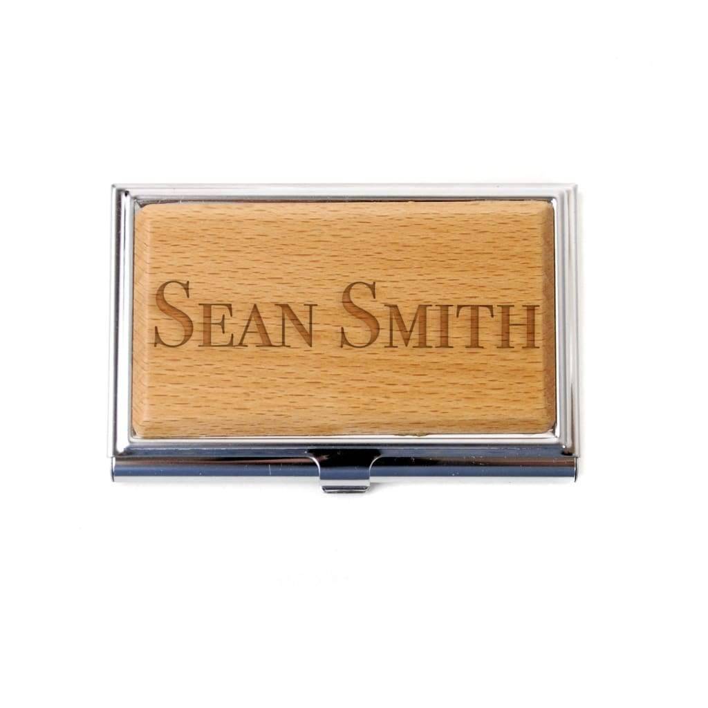 Bamboo Business Card Holder - Personalized Laser Engraved Business Card Case for Men