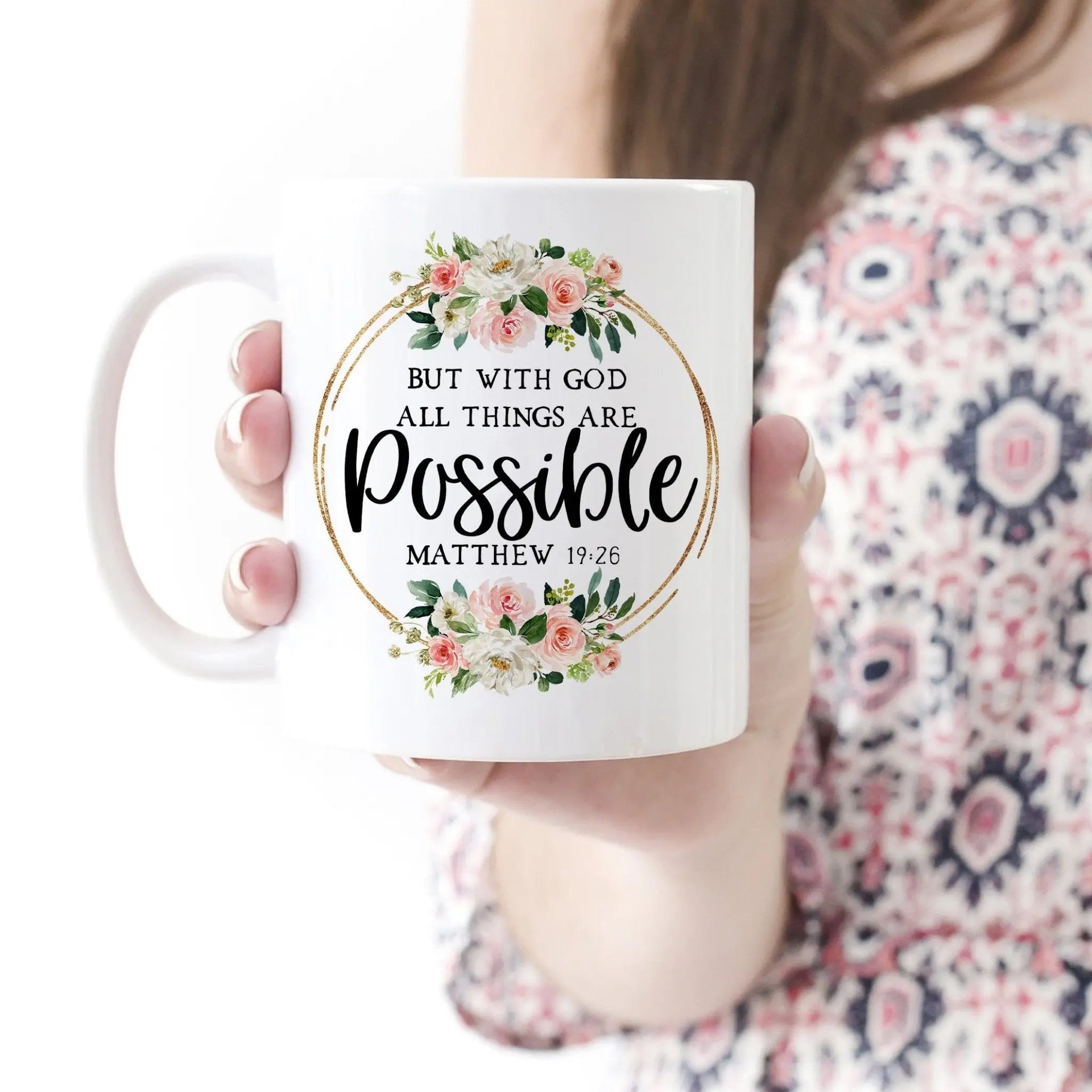 Bible Verse Coffee Christian Floral Glitter Scripture Ceramic 15 Fluid ounces