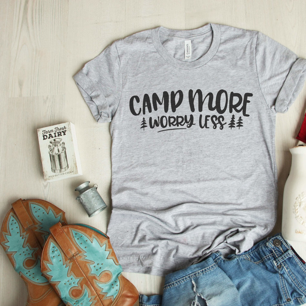 Camp More Worry Less T-shirt, Camping tshirt women, Camping shirt, womens tshirt, Summer mens tshirt, unique camping gifts