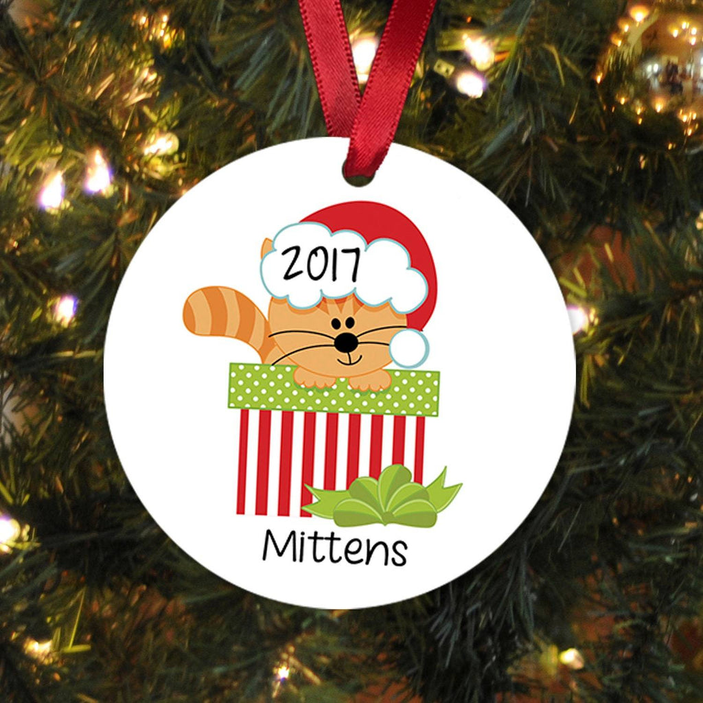 Cat Christmas Ornament - Personalized Christmas Ornament for Black Cat or Orange Tabby - New Kitten Gift