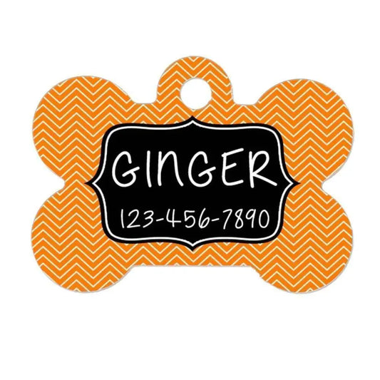 Chevron Dog Name Tag - Dog Collar Name Tag - Orange Black