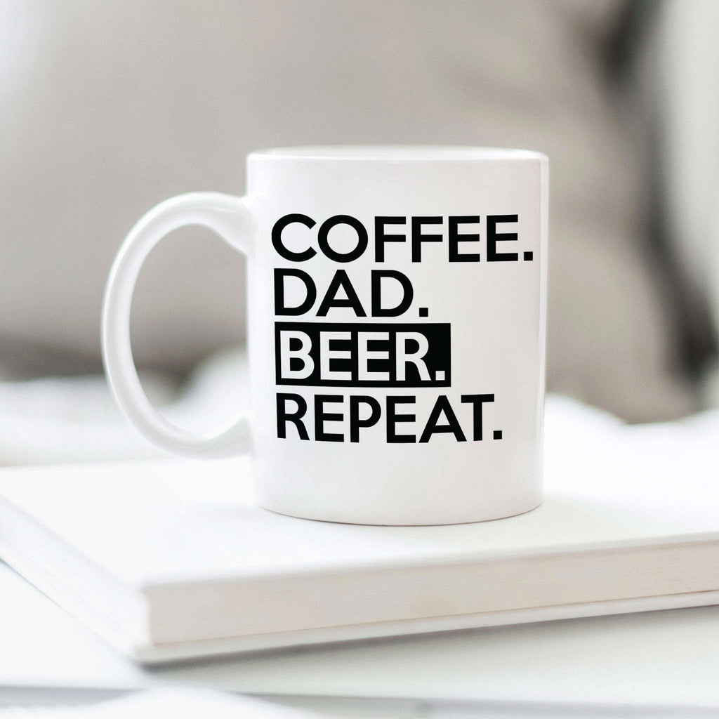 Coffee Dad Beer Repeat Ceramic Coffee Mug for Dad, Funny Father's Day Gift for Dads from daughter from son