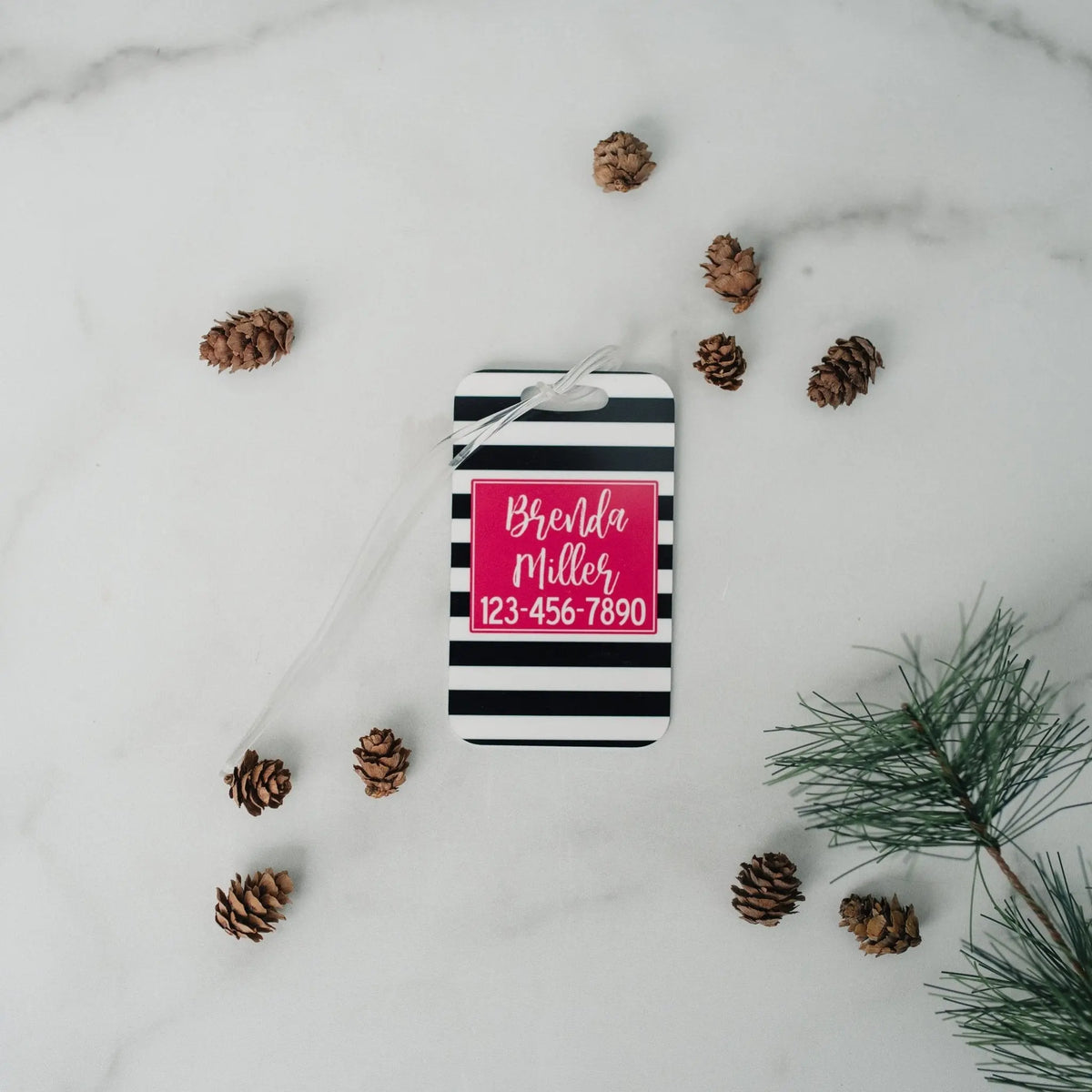 custom luggage tag, gold pineapple name tag for backpack, briefcase, floral wine pink stripe